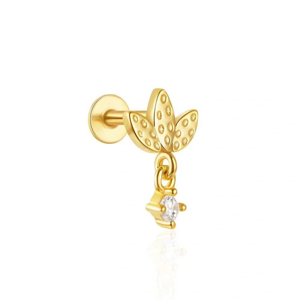 Elegant Gold Leaf Stud Earring with zircon Charm